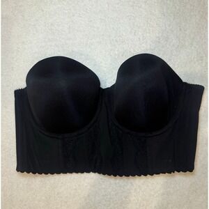 Parfait Black Strapless Longline Corset Bra Lace Trim Underwire Support